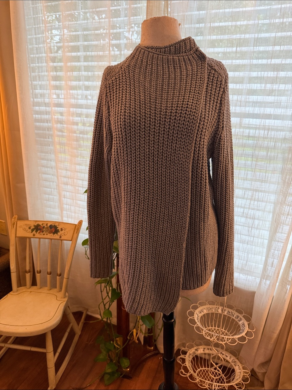 Lou & Grey Taupe Ribbed Mock-Neck Sweater